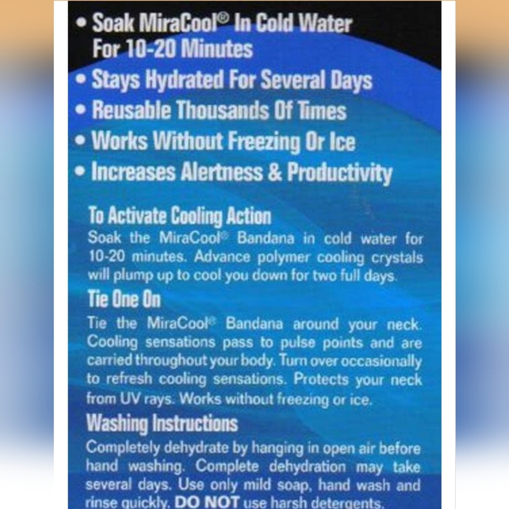 OccuNomix MiraCool Cooling Bandana Blue Paisley Heat Stress Relief Neck Wrap 2pk - Picture 3 of 5